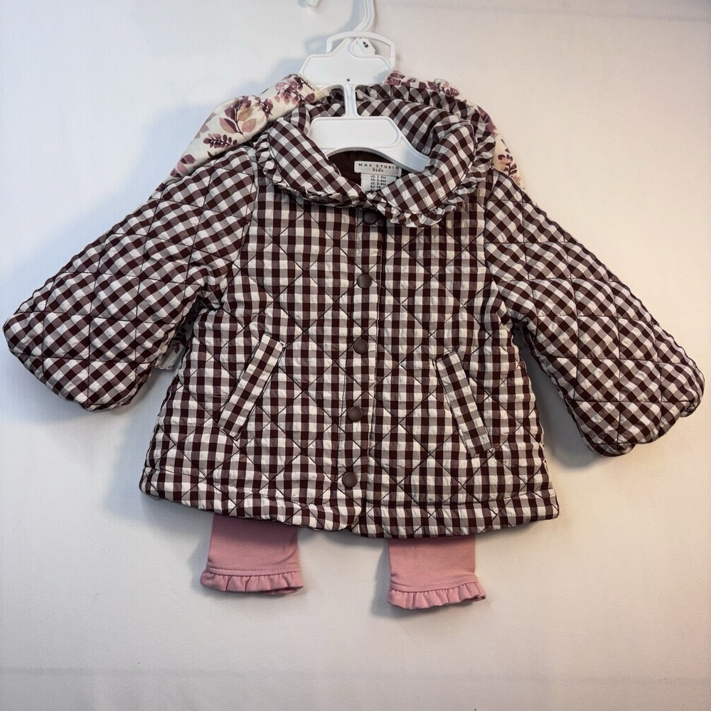 NWT Max Studio Kids 3-6M 3 Piece‎ Set Long Sleeve Pants  Jacket Cream Pink Brown